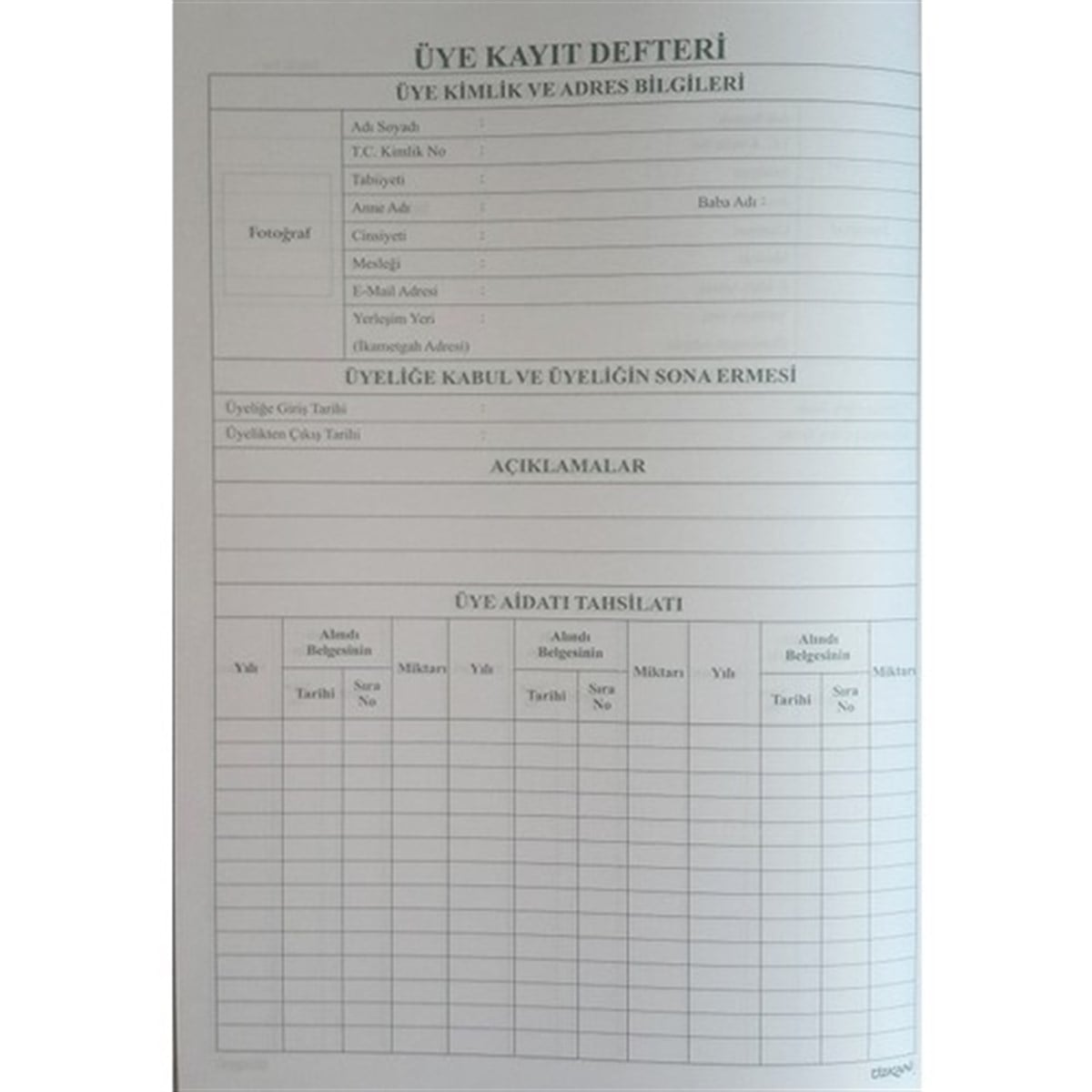 Özkan Cd010877 Üye Kayit Defteri 96 Yaprak Ciltli 
