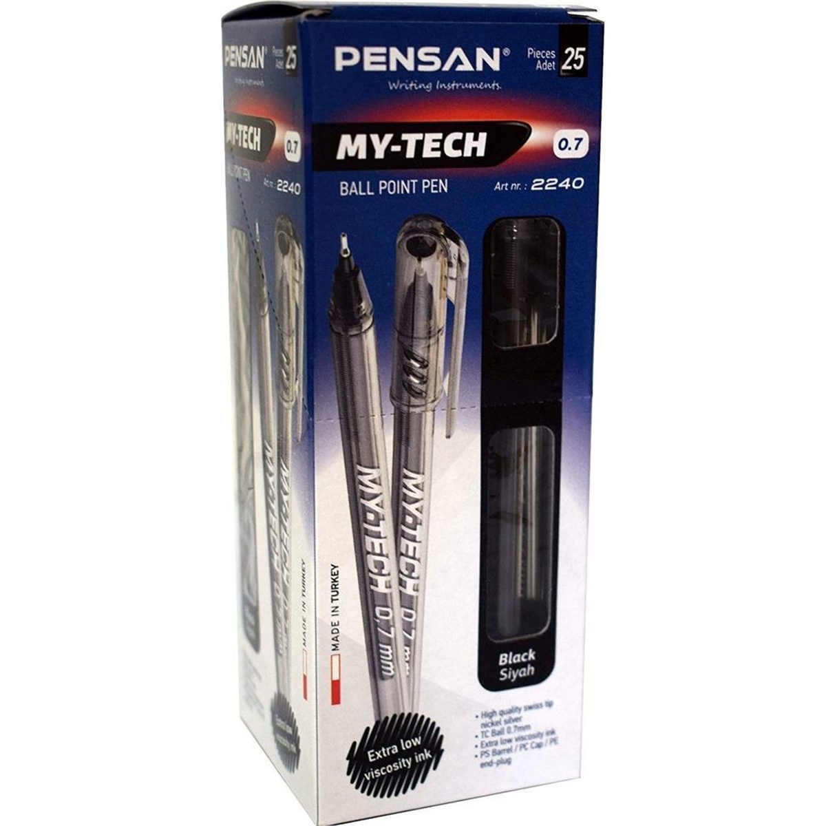 Pensan 2240 My-Tech Tükenmez Kalem Siyah 0,7Mm 25Li Paket 
