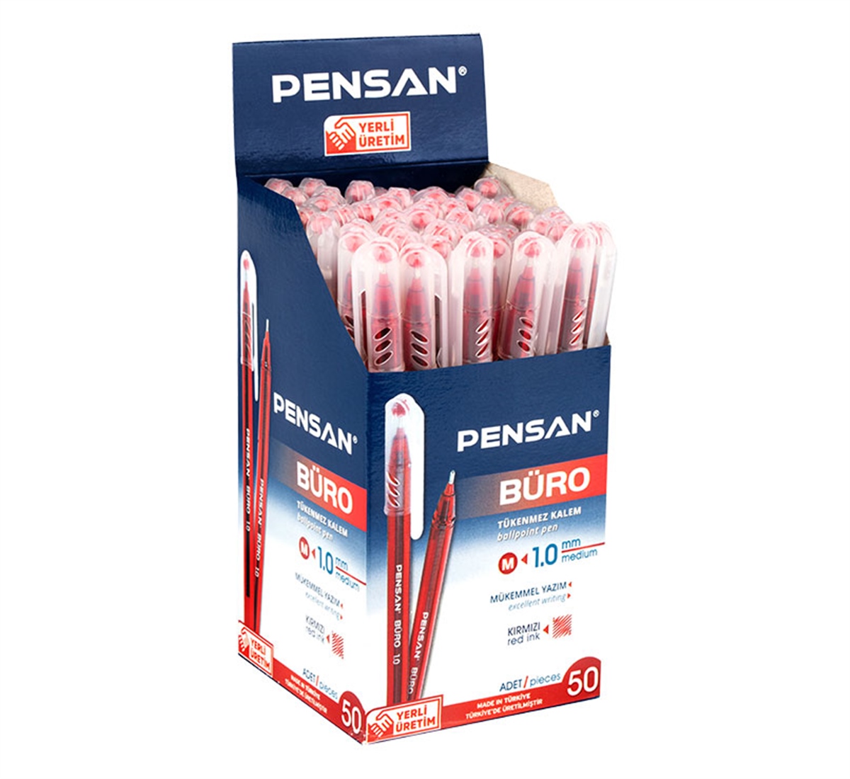 Pensan 2270 Büro Tükenmez Kalem 1Mm Kirmizi 50Li Paket