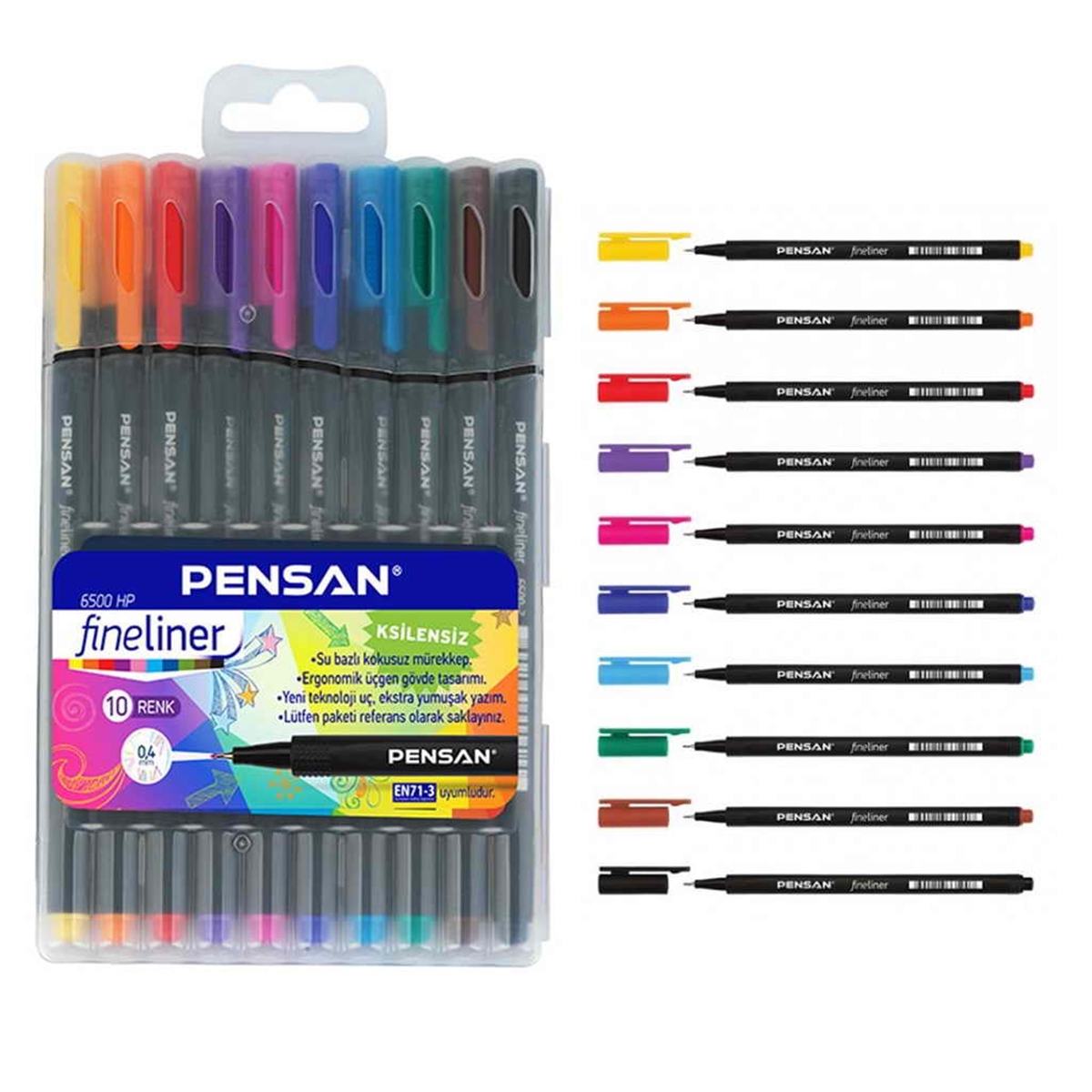 Pensan 6500 Fineliner 10 Lu Plastik Kutulu