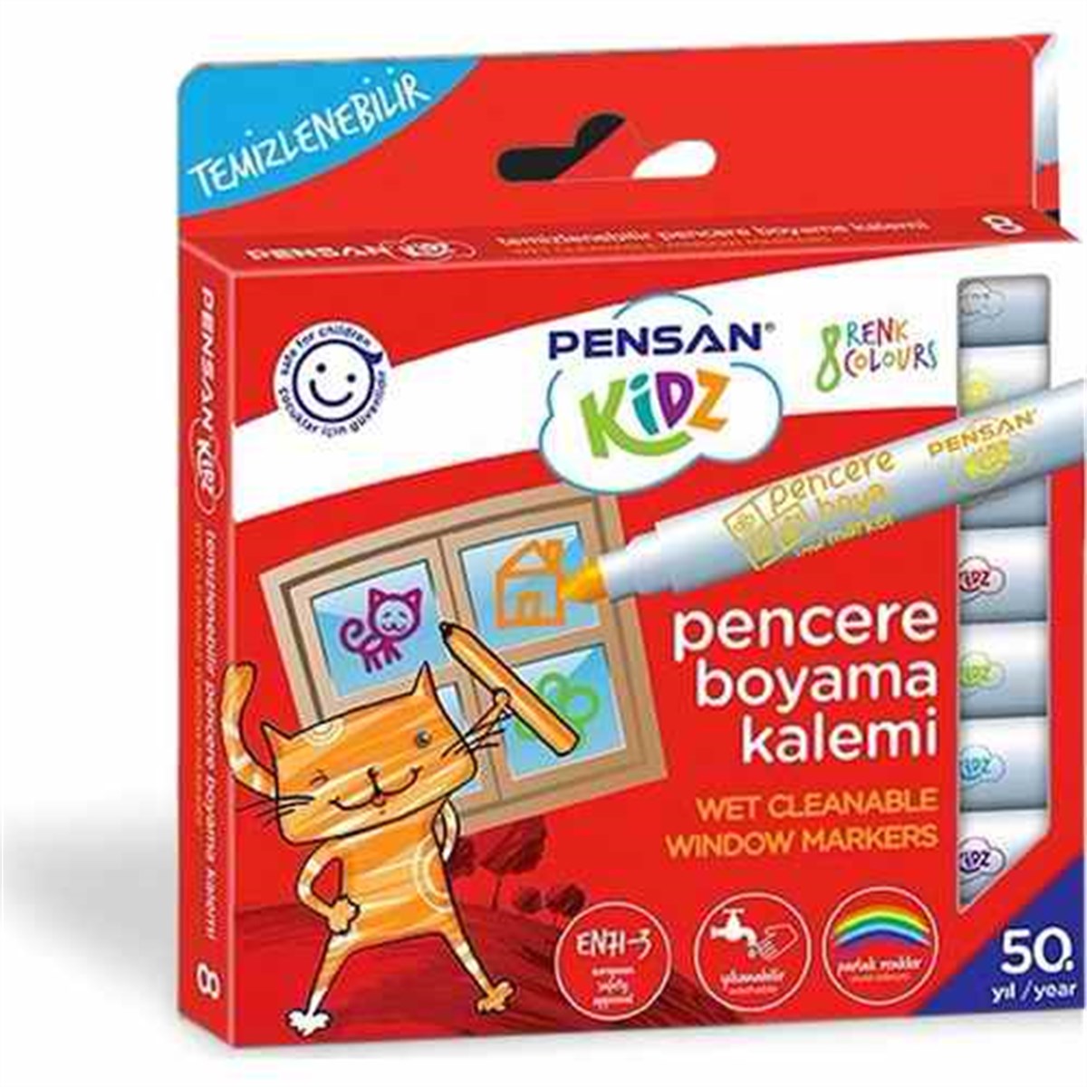 Pensan 99925 Kidz Temizlenebilir 8 Renk Pencere Boyama Kalemi