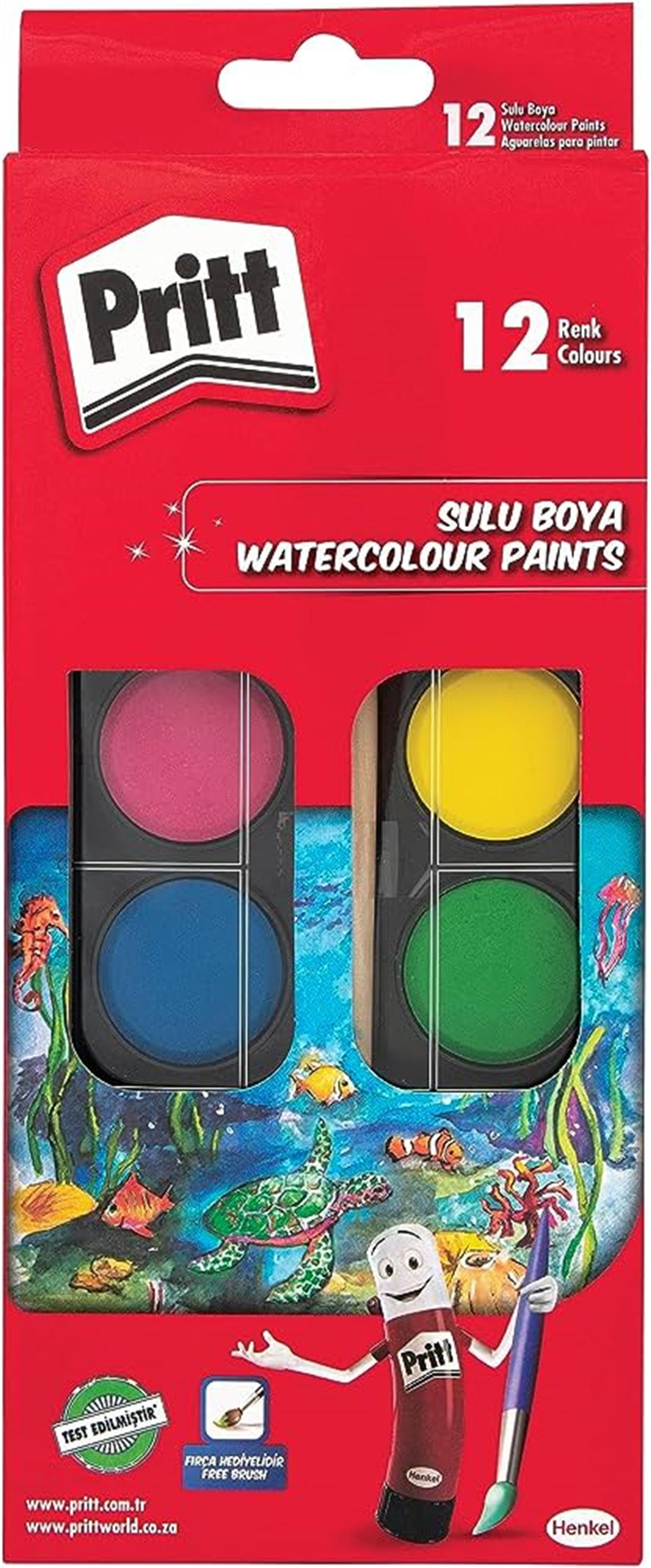 Pritt Hen-1047948 Suluboya 12 Renk Büyük Tablet