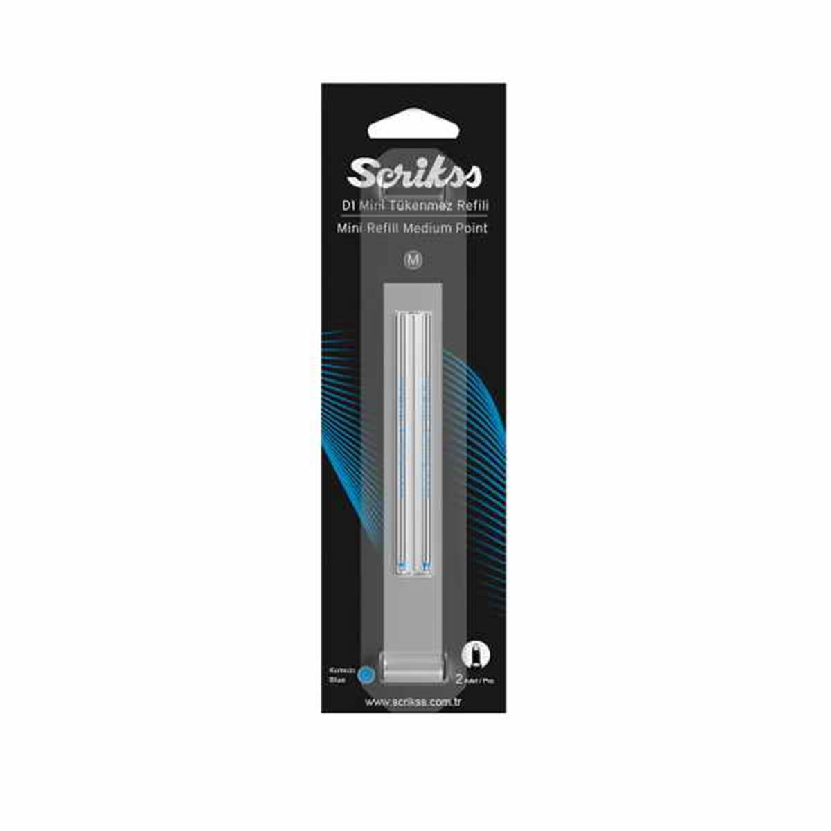 Scrikss D1 Tükenmez Medium Kisa Refil Mavi 2Li Blister