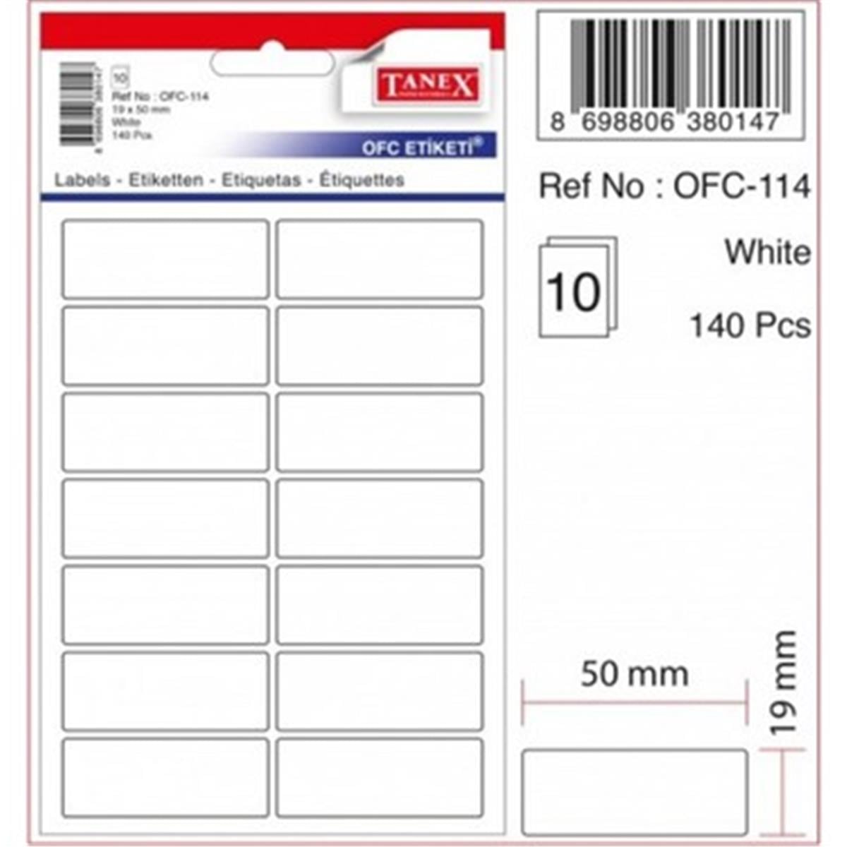 Tanex Ofc-114 Beyaz Ofis Etiketi 19x50 10 Sayfa