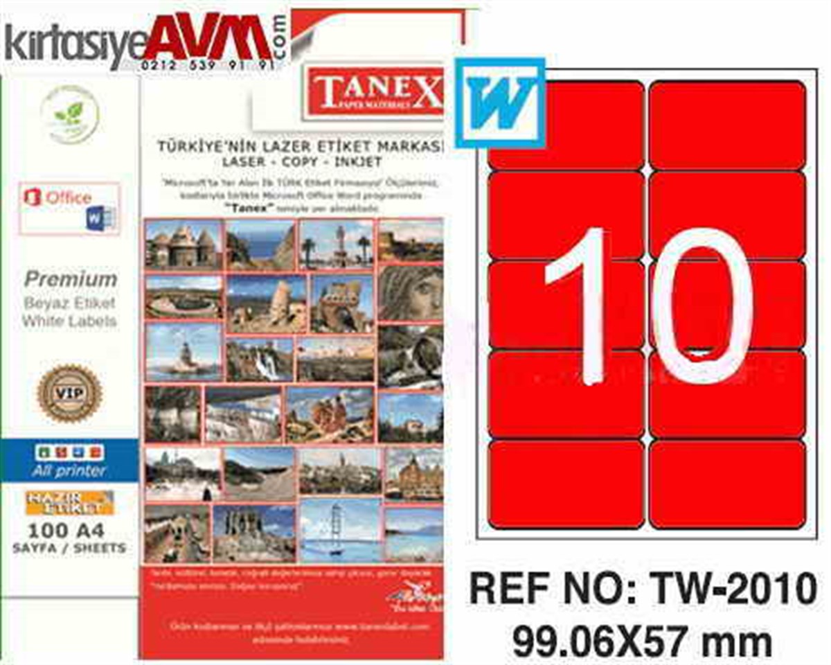 Tanex Tw-2010 99,06X57 Mm Laser Etiketi Kirmizi