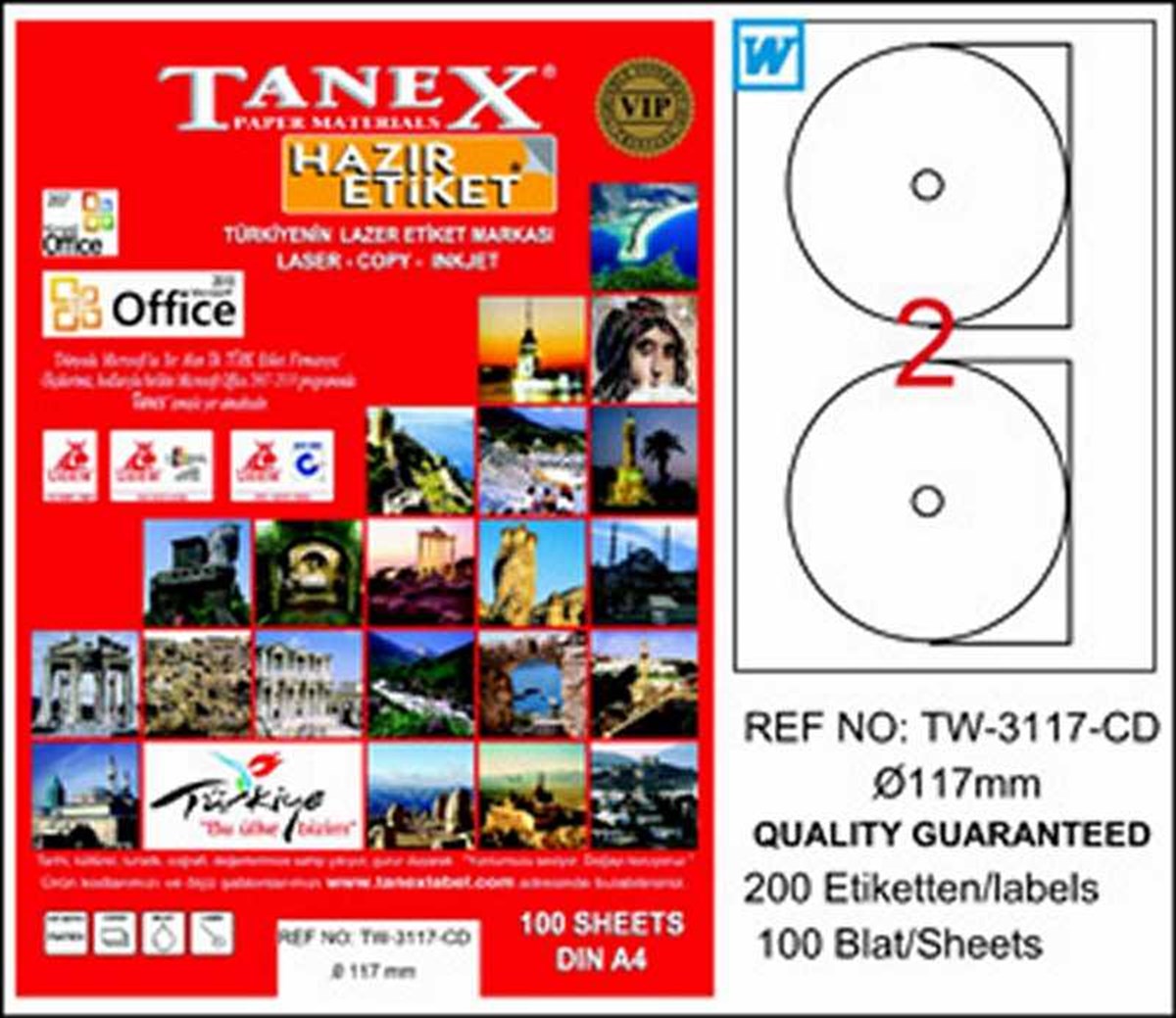 Tanex Tw-3117 117Mm Lazer Etiket 100 Lü Paket