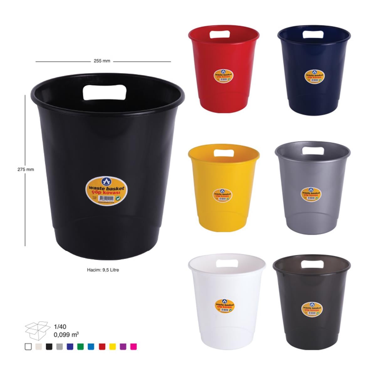 Ark 1050 Plastik Çöp Kovasi 255X275 Siyah 9,5 Litre