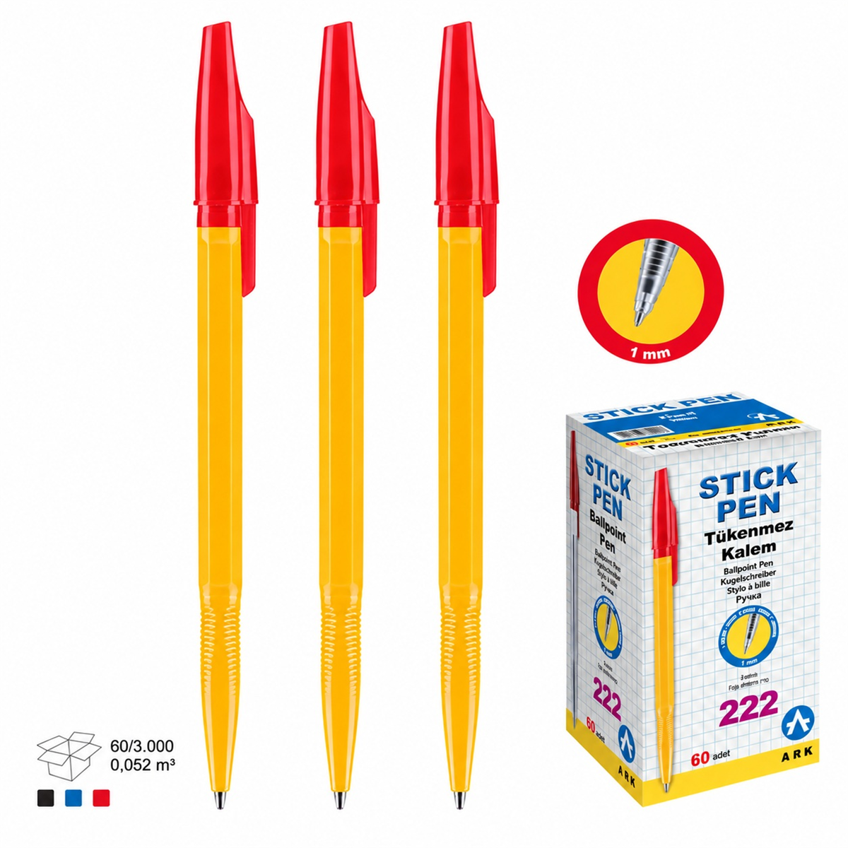 Ark 222 Tükenmez Kalem Kirmizi 50Li Paket