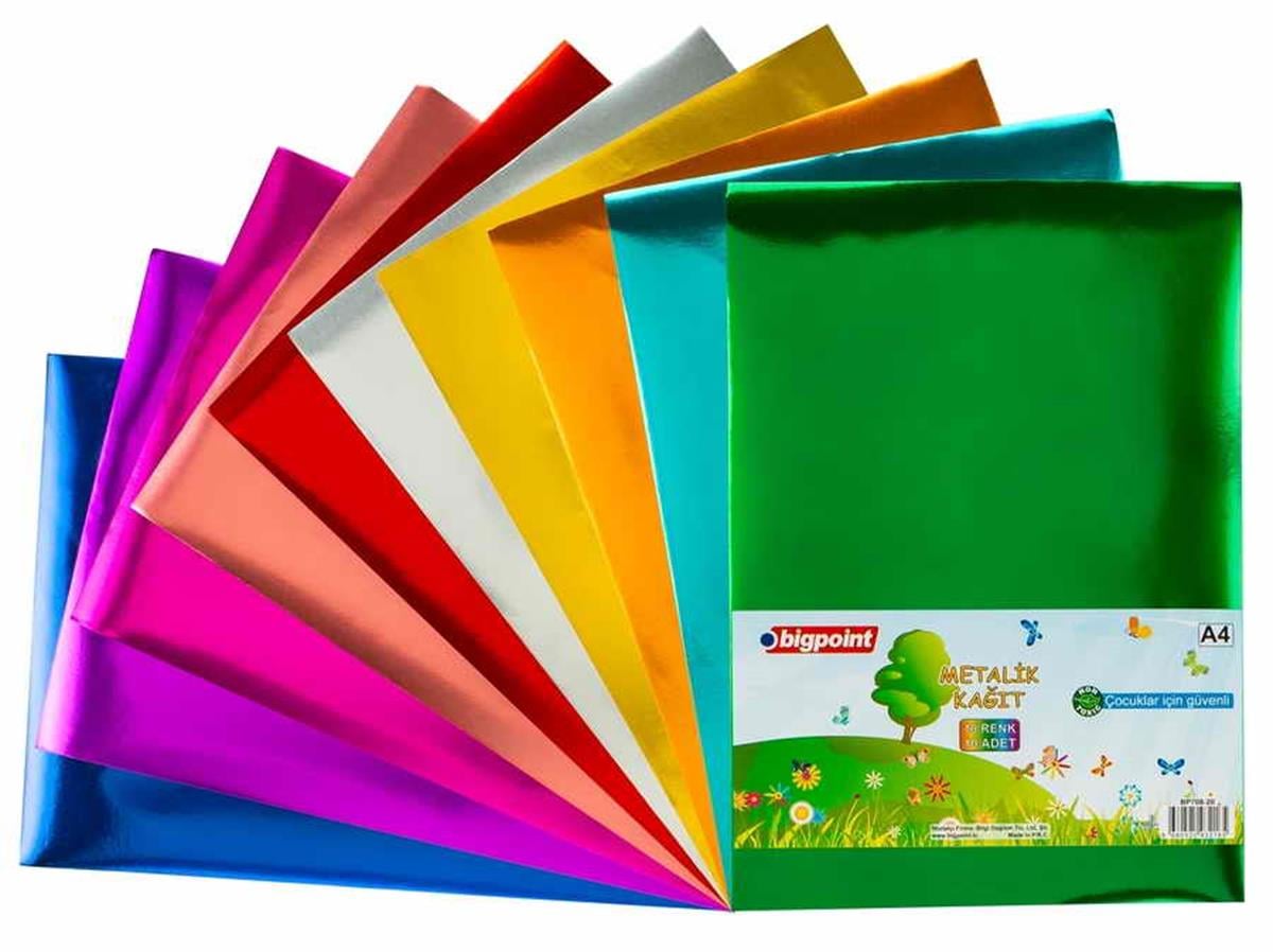 Bigpoint BP708-20 Metalik(Aynalı) Kağıt A4 Karışık 10 Renk - 80 Gram