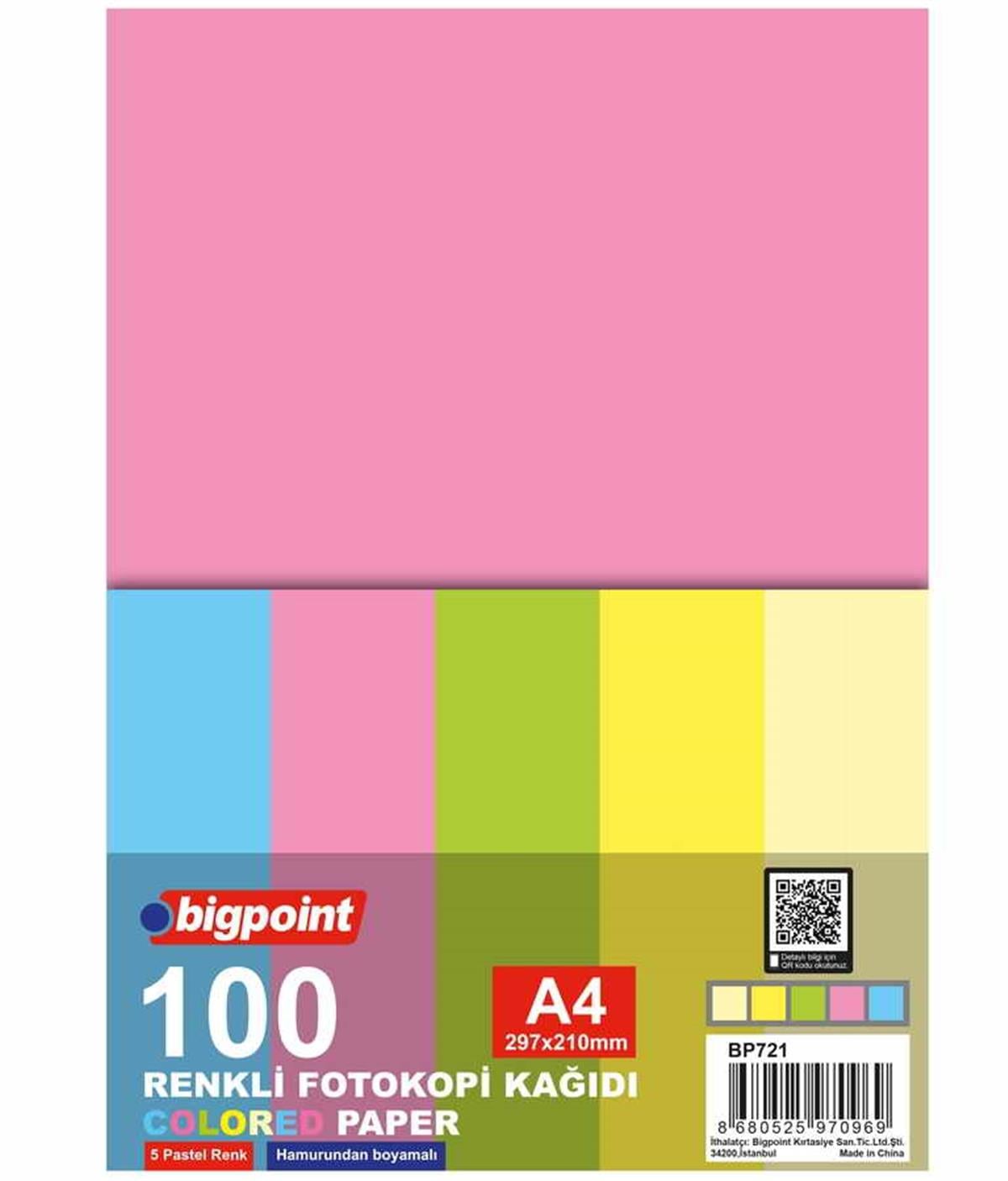 Bigpoint Bp721 A4 Renkli Fotokopi Kağıdı 5 Pastel Renk 100'lü Paket