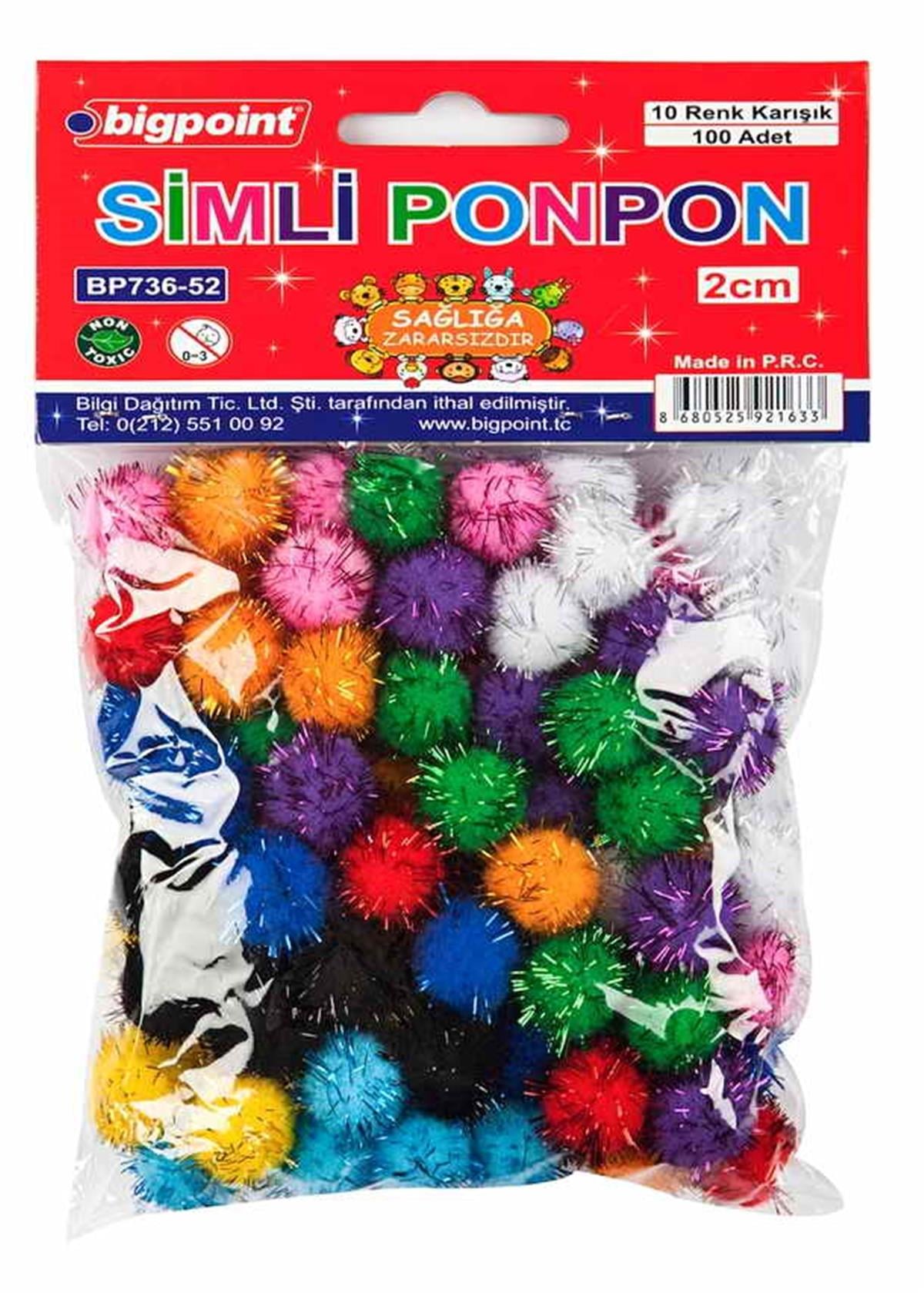 Bigpoint Bp736-52 Ponpon Simli 2 cm 10 Renk / 100'lü Poşet