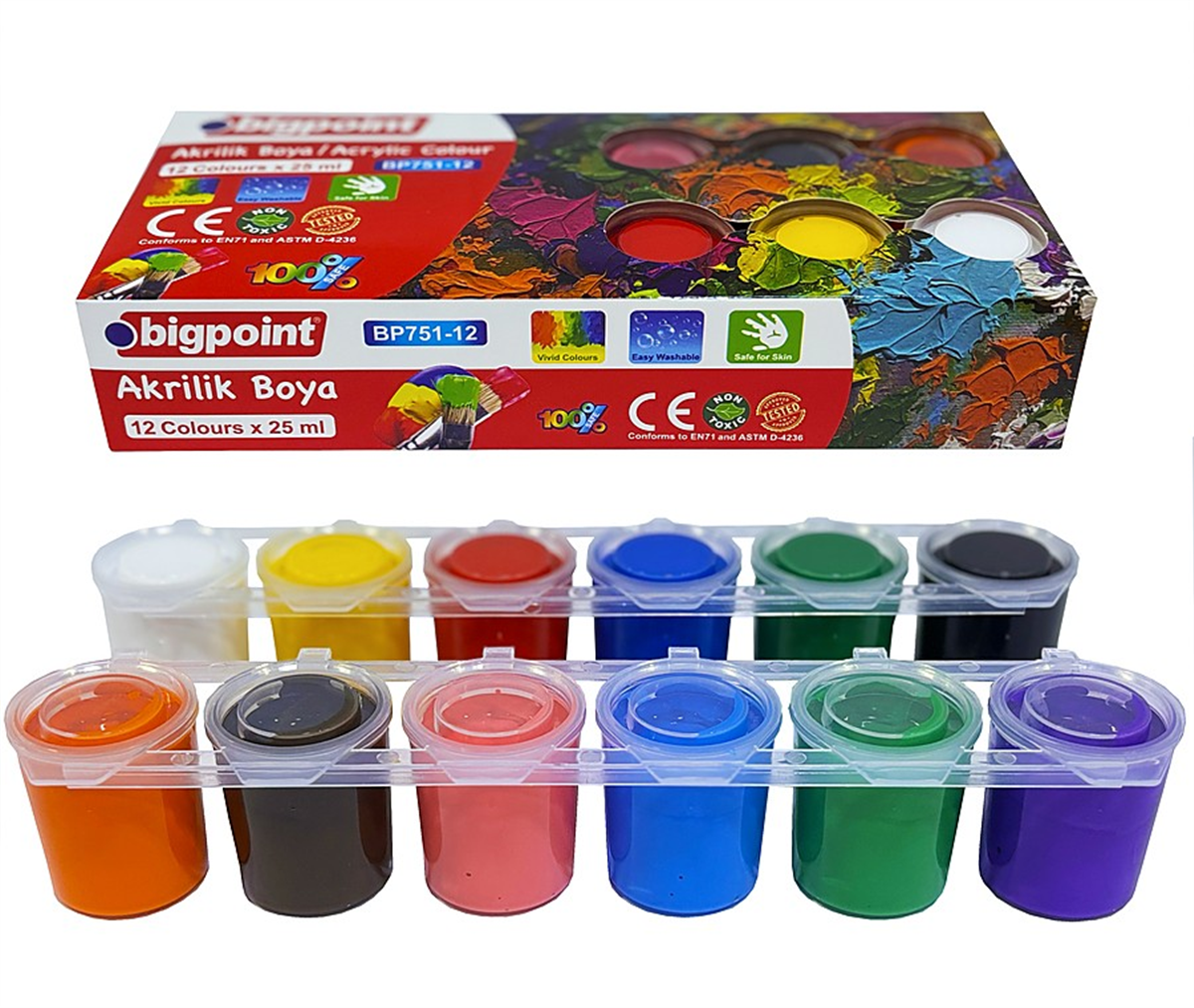 Bigpoint BP751-12 Akrilik Boya 12 Renk x 25 ml