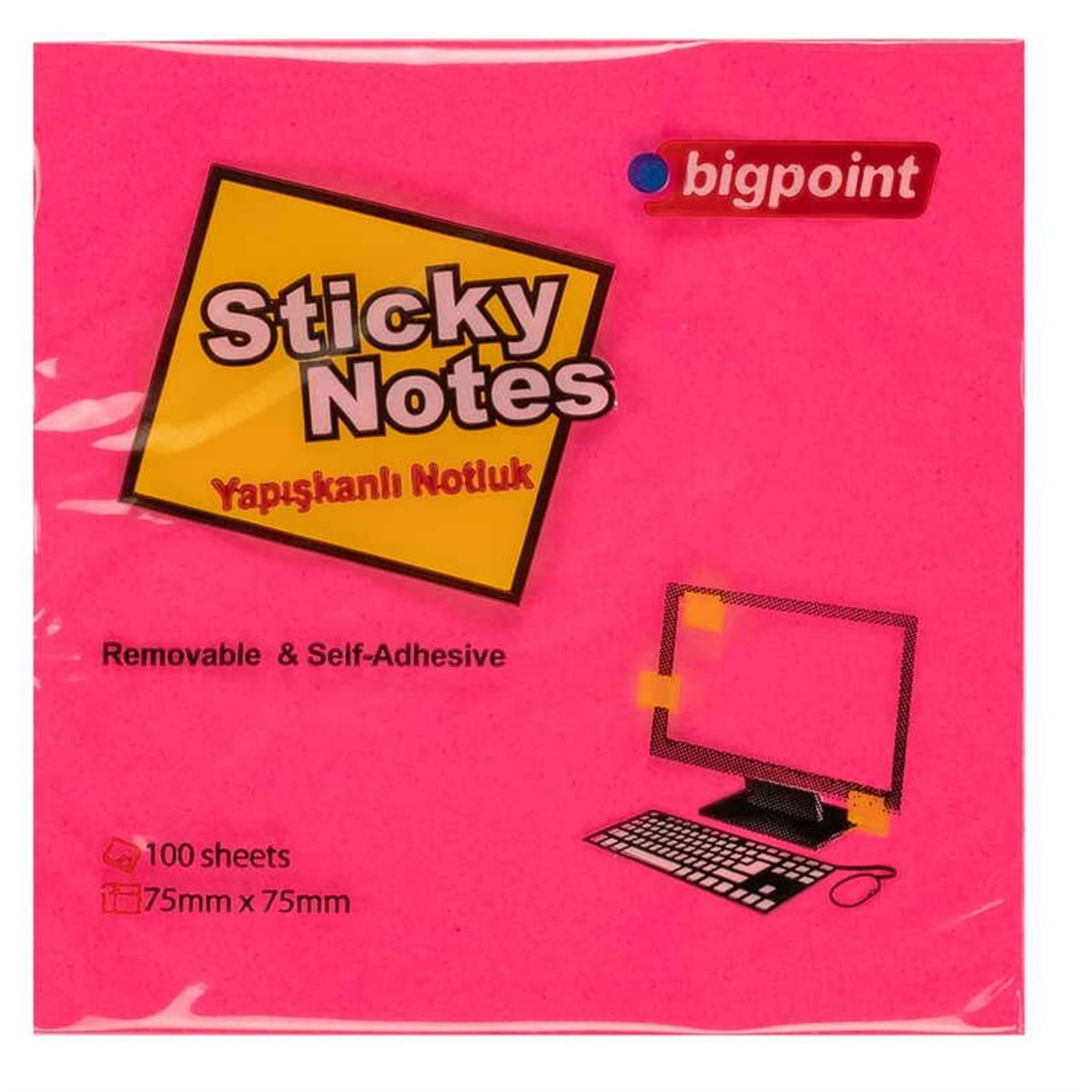 Bigpoint Bp807-25 Yapışkanlı Not Kağıdı 75x75mm Neon Kırmızı