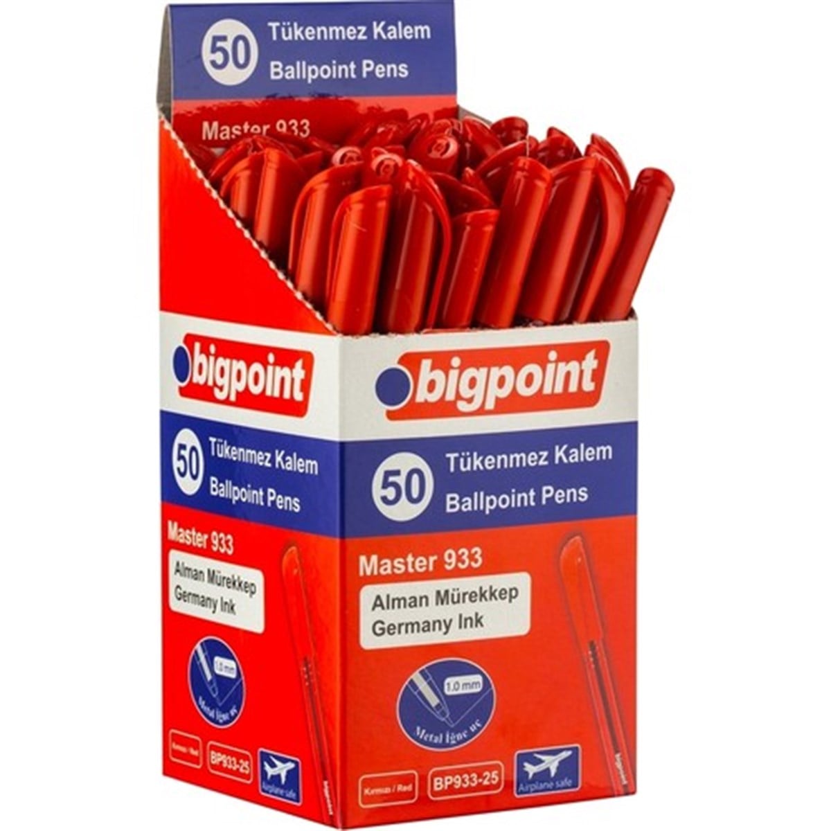 Bigpoint BP933-25 Tükenmez Kalem Master 1.0mm Kırmızı 50 Li Paket