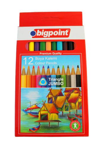 Bigpoint BP943-12 Jumbo Üçgen Kuru Boya Kalemi 12 Renk
