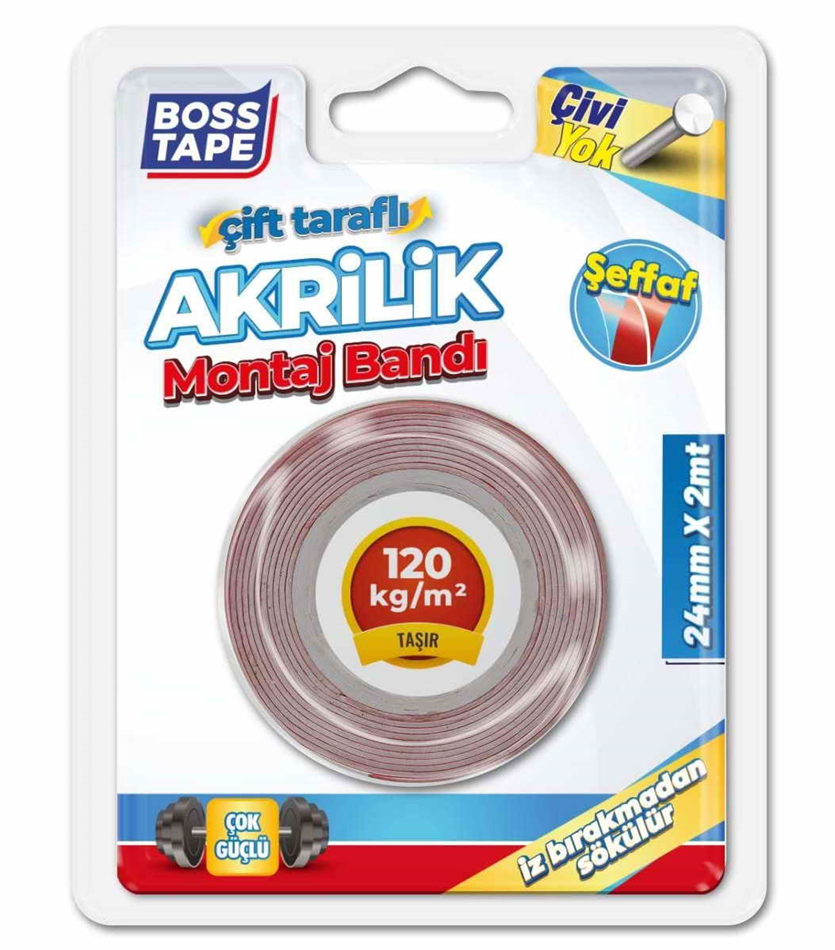Boss Bt-01003 Tape Montaj Bandı Çift Taraflı Akrilik Şeffaf 24 Mm X 2M