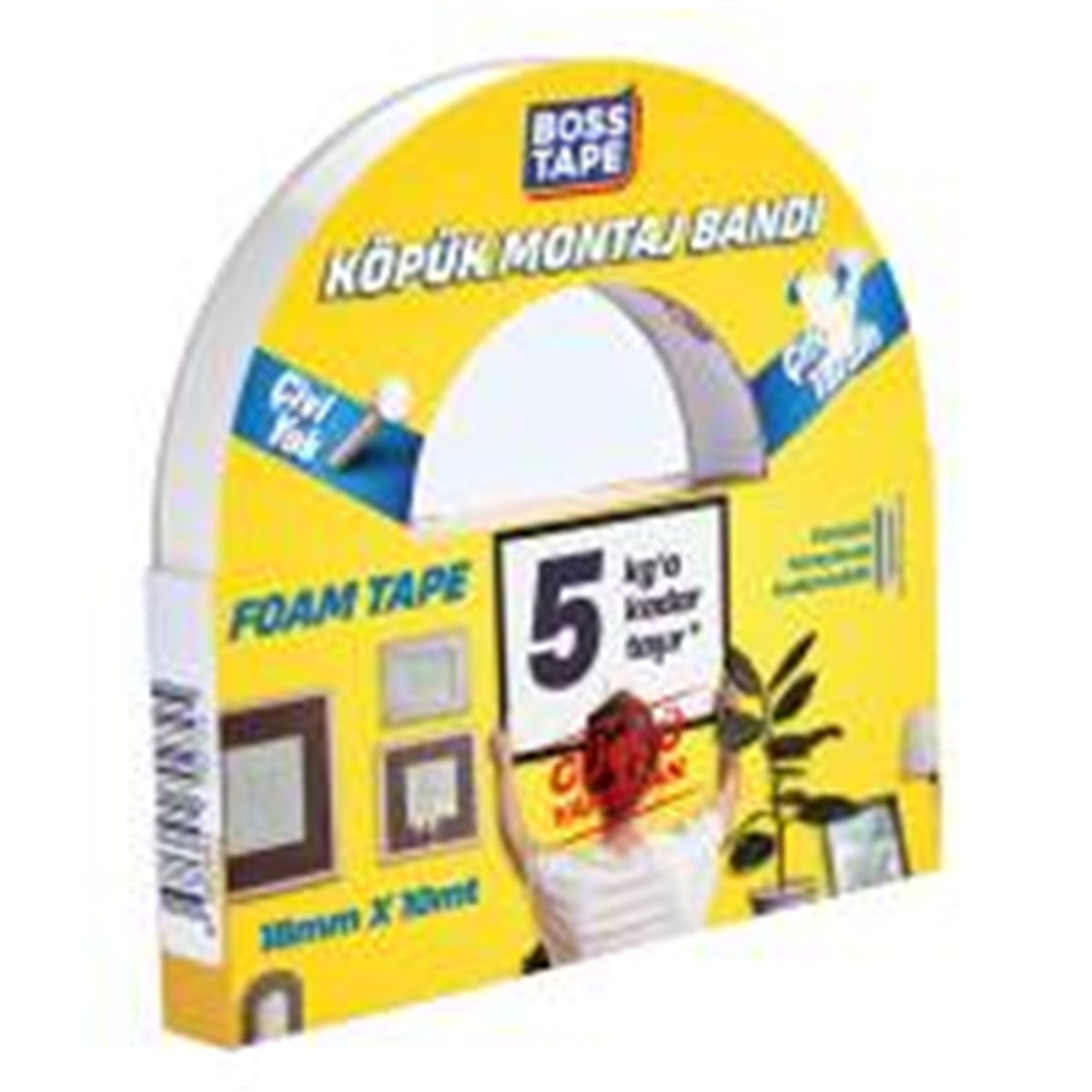 Boss Bt-01011 Tape Montaj Bandı Çift Taraflı Köpük Beyaz 5 Kg 18 Mm X 10M