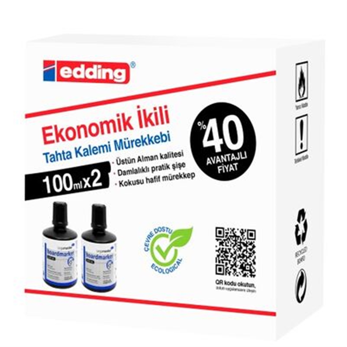 Edding Legamaster Beyaz Tahta Kalem Mürekkebi 100Ml 1199 Siyah 2 Li