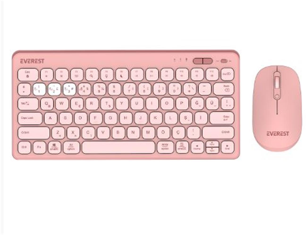 Everest LUMI KM-BT903 Pembe 3in1 3 BT + 2.4 1600dpi  Q Kablosuz Klavye + Mouse Set