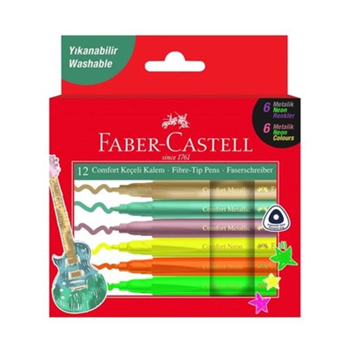 Faber Castell 5068155132 Comfort Keçeli Kalem Metalik+Neon 12 Renk