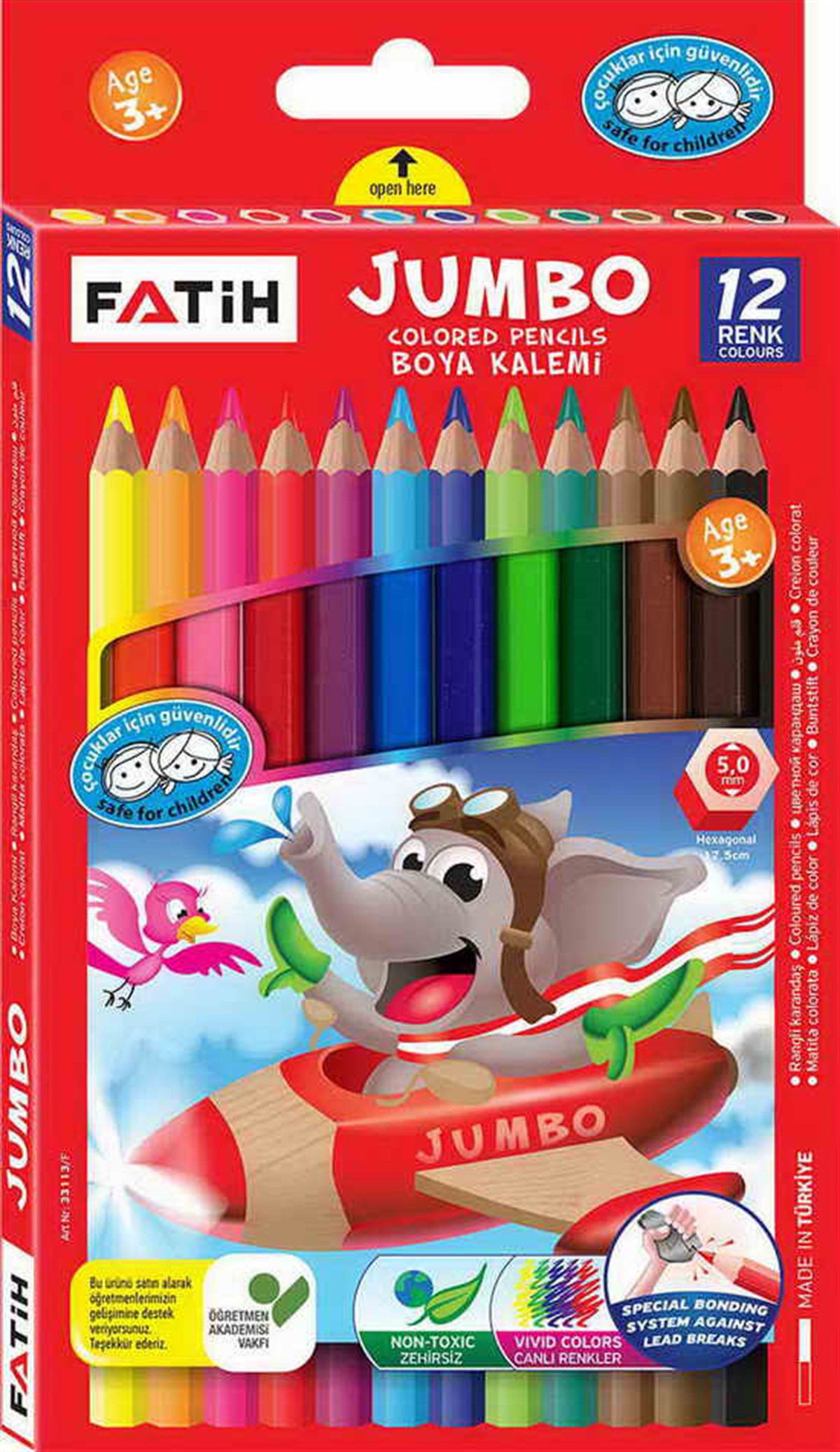 Fatih 33340 Kuruboya Kalemi Jumbo 12 Renk Tam Boy 