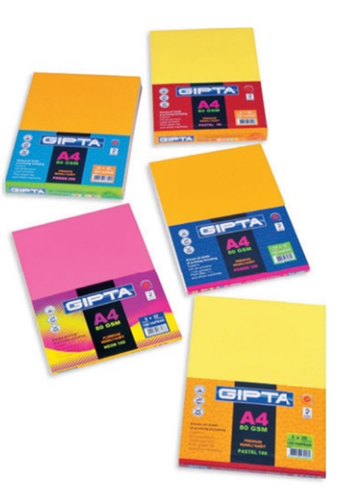 Gipta 1530 Neon A4 Renkli Kagit 100Lü Paket 5 Renk 