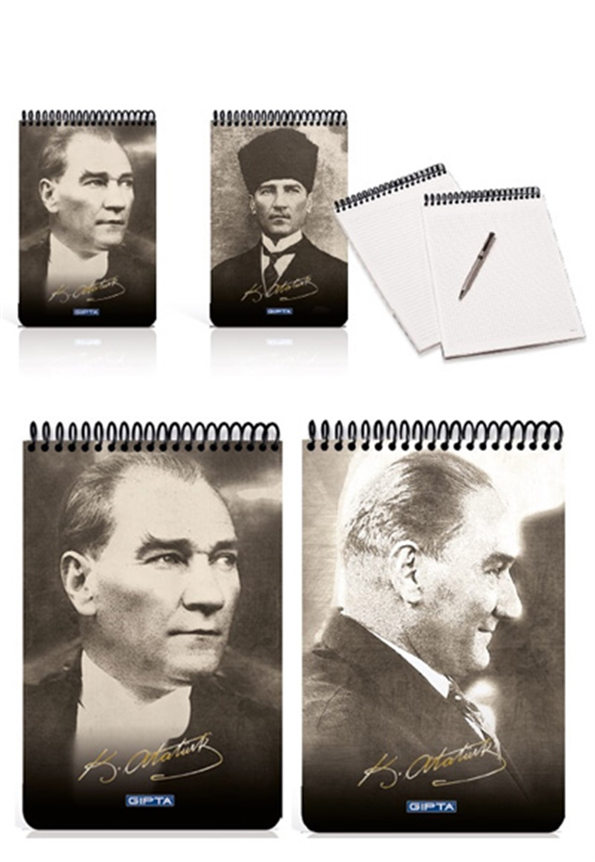Gipta 2610 Atatürk Spiralli Karton Kapak Bloknot A4 100 Yaprak Kareli