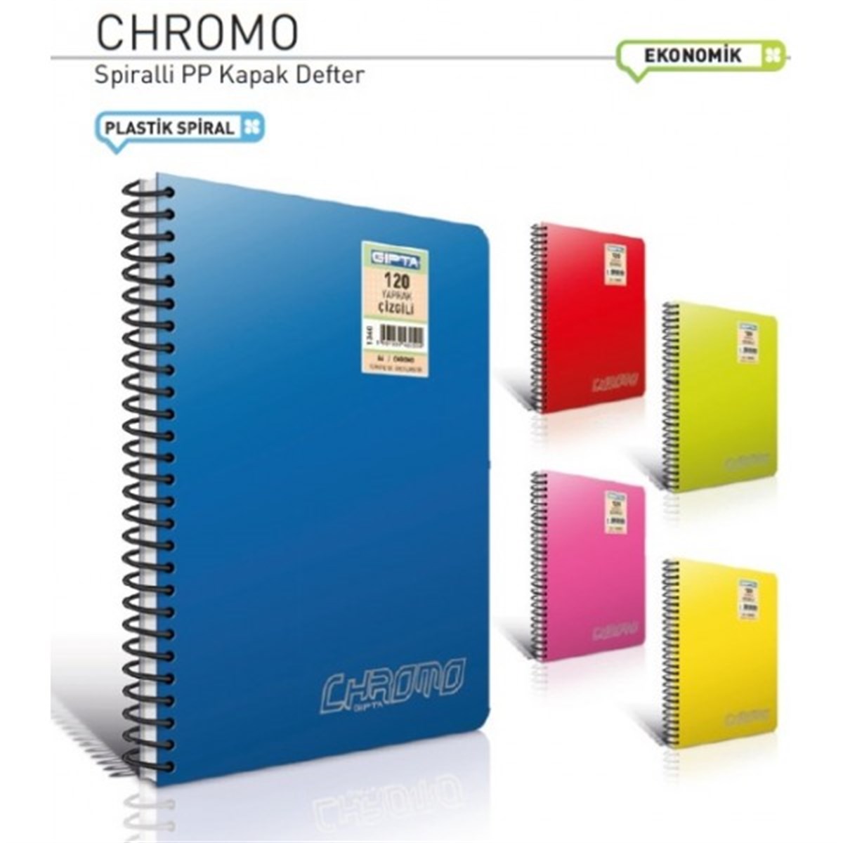 Gipta 3-1491000 Chromo Spiralli Pp Kapak Defter A4 Çizgili 100 Yaprak 