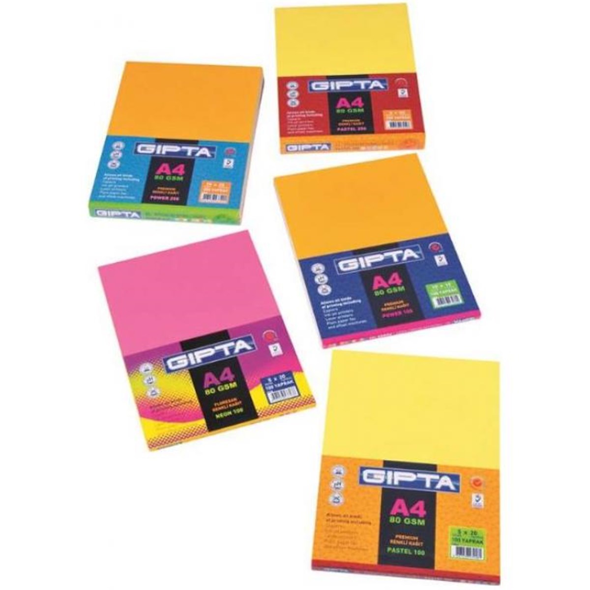 Gipta 3-1512000 Pastel A4 Renkli Kagit 50Li Paket 5 Renk