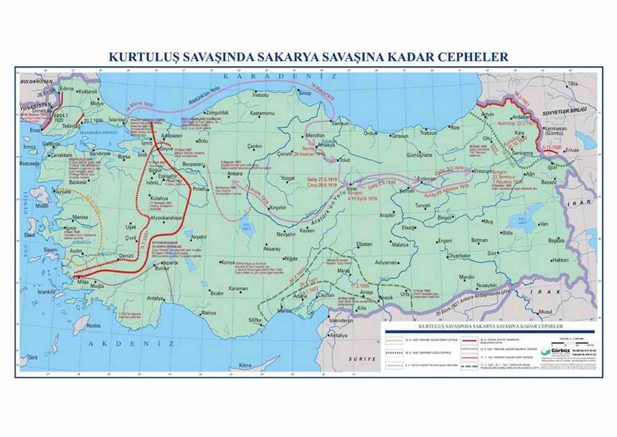 Gürbüz 23174 Harita Kurtulus Savasindan Sakarya Savasina Kadar Kurtulus Cephesi 85Cmx120Cm 