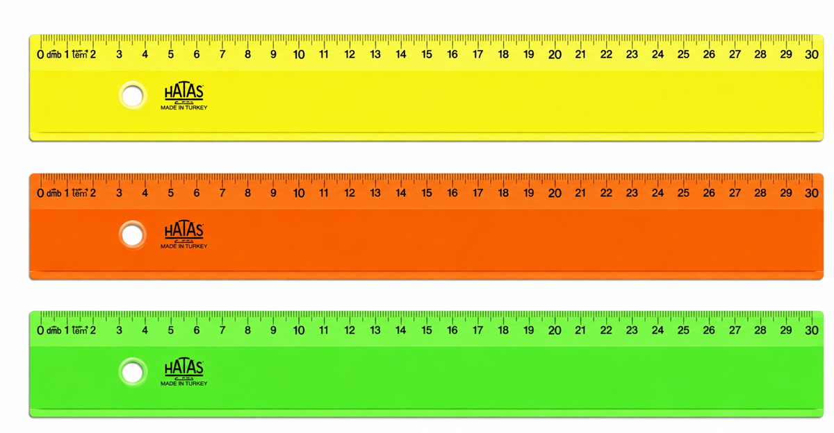 Hatas 148 Genis Plastik Cetvel Neon-Seffaf 30 Cm. 1 Adet. 