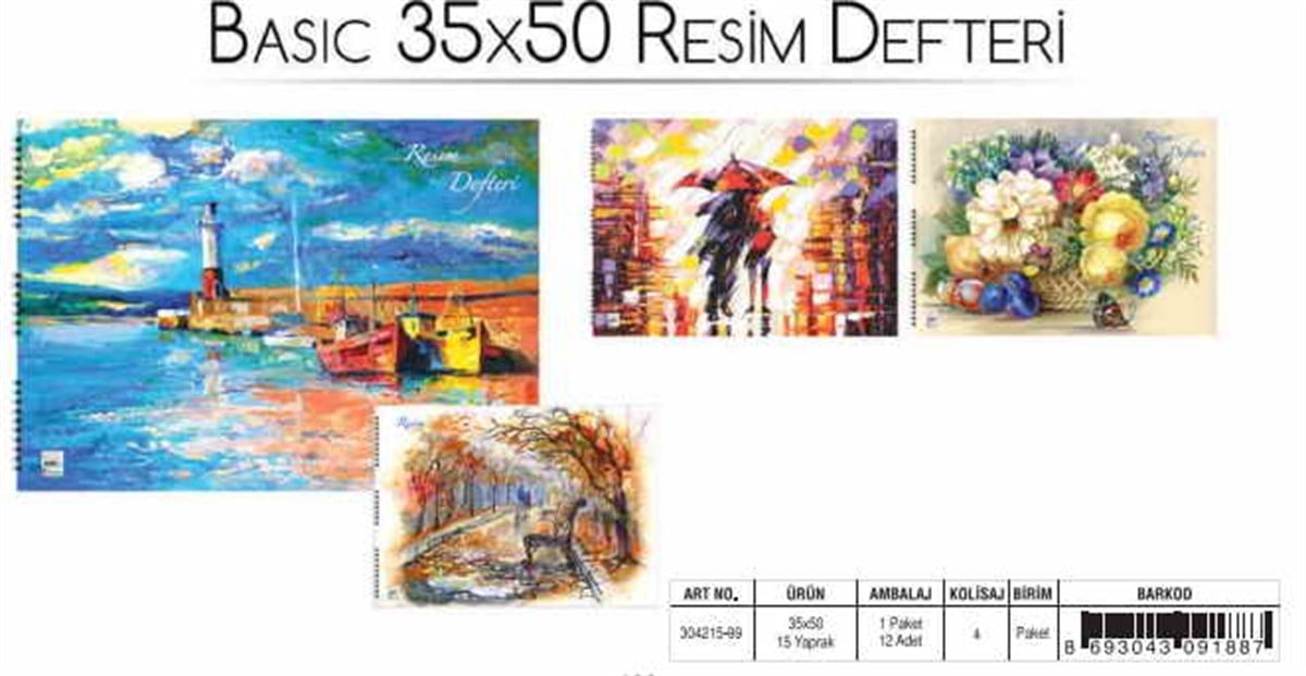 Keskin Color 304215-99 Basic 35X50 Spiralli Resim Defteri 15 Yaprak