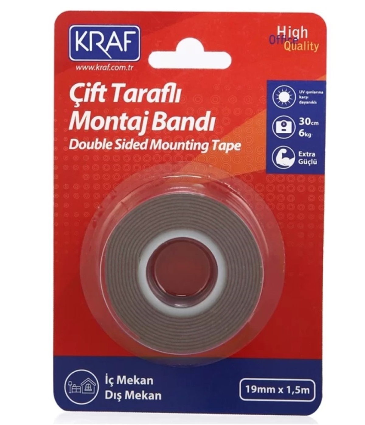 Kraf 2520G Montaj Bandı Çift Taraflı Extra Güçlü Dış Mekan 19Mm x 1,5m 