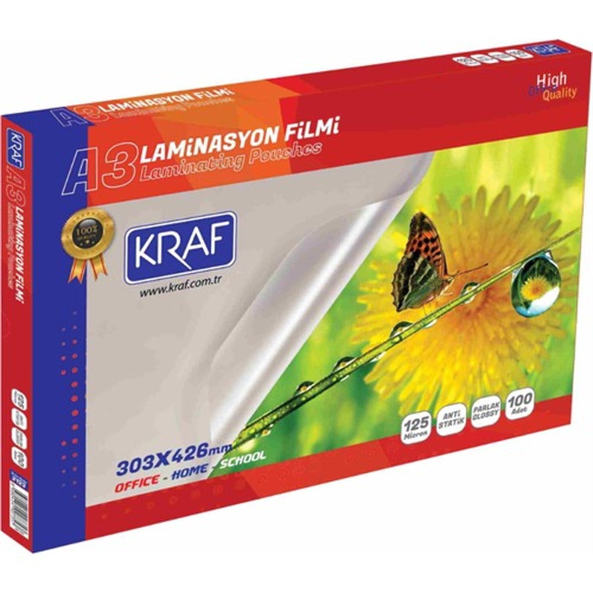 Kraf Laminasyon Filmi Parlak A3 125Mic 100Lü 2123