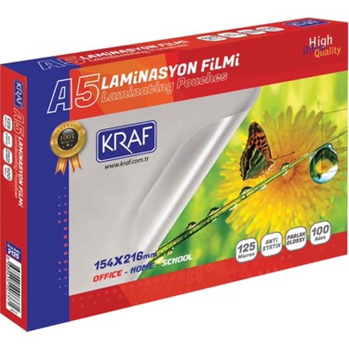 Kraf Laminasyon Filmi Parlak A5 125Mic 100Lü 2125