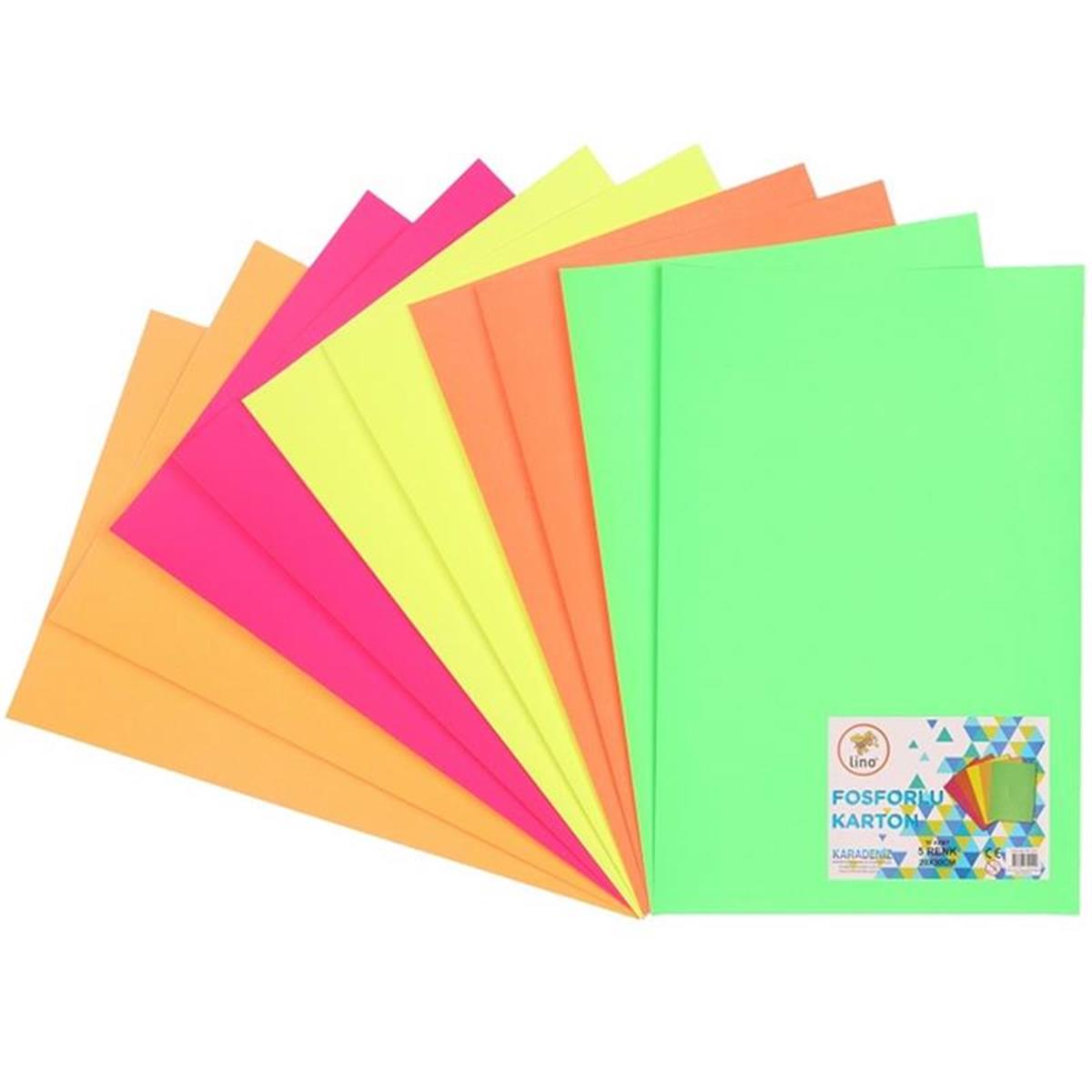 Lino Pp-0151 Fosforlu Fon Kartonu 20x30 Cm 5 Renk 10 Lu 