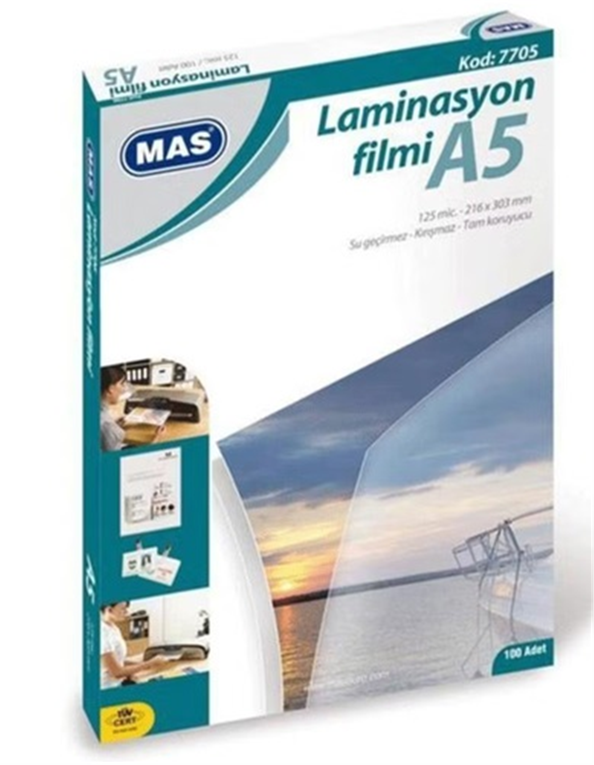 Mas 7705 Laminasyon Filmi Parlak A5 125 Micron 100Lü Paket
