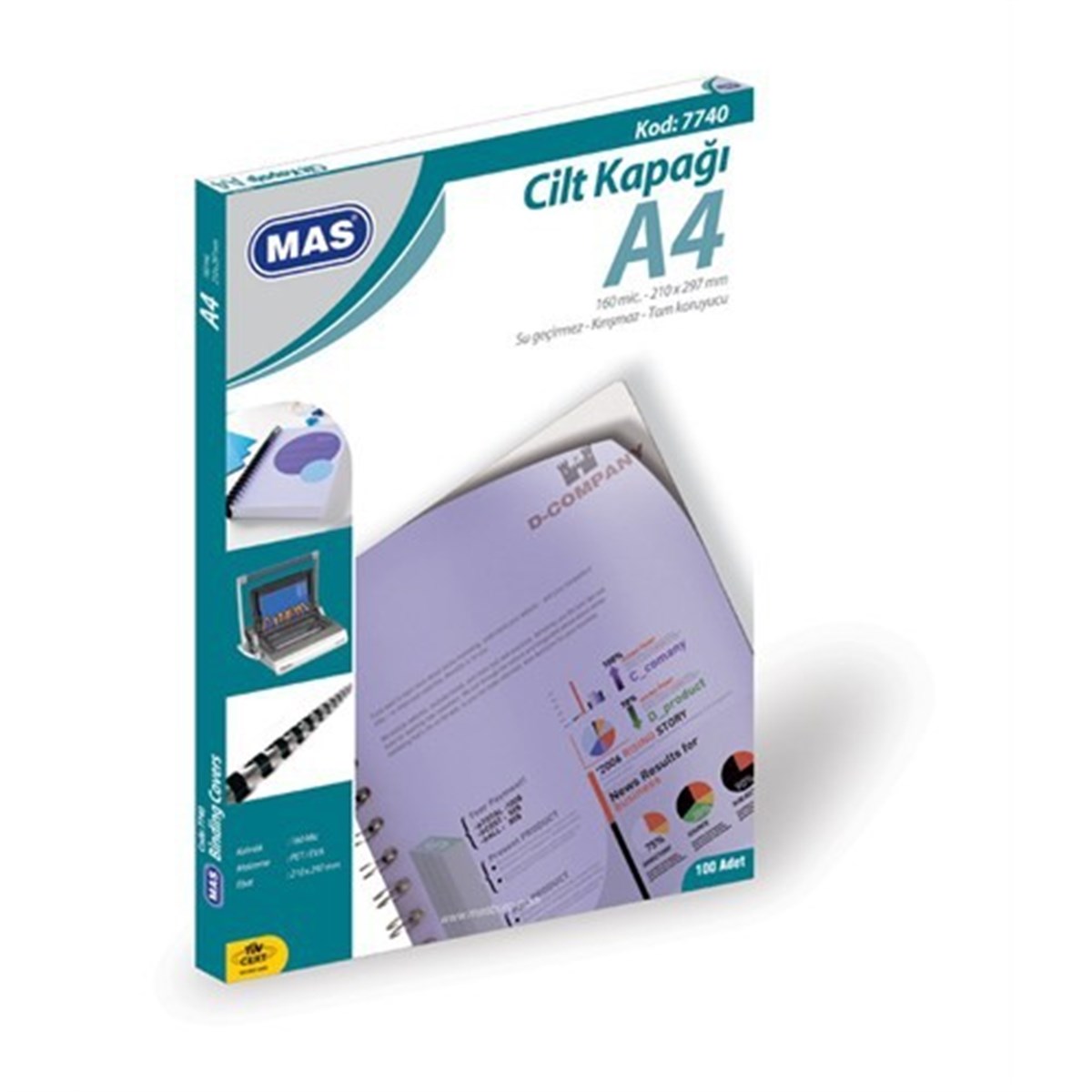 Mas 7740 Cilt Kapagi Pp A4 Sari 100Lü Paket 