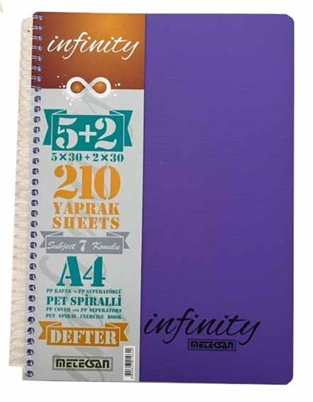 Meteksan İnfinity Neon A4 7 Konulu Pet Spiralli 5+2 Köşe Radius PP Ayraçlı 210 Yaprak 