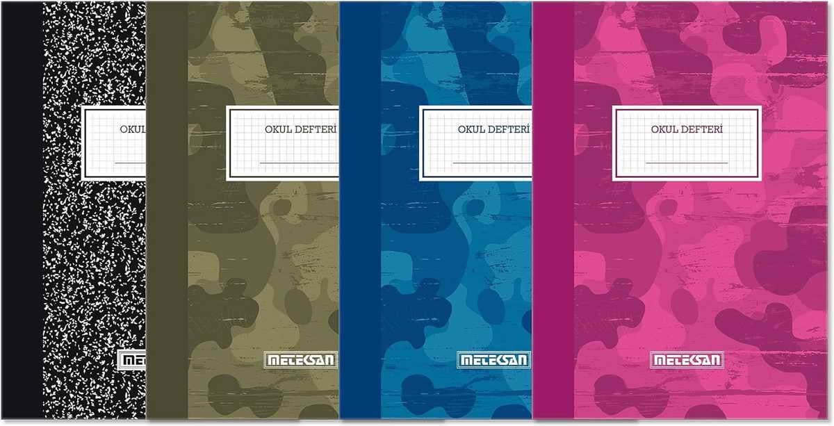 Meteksan Kamuflaj Karton Kapak A4 Defter 80 Yaprak Çizgili Siyah Beyaz