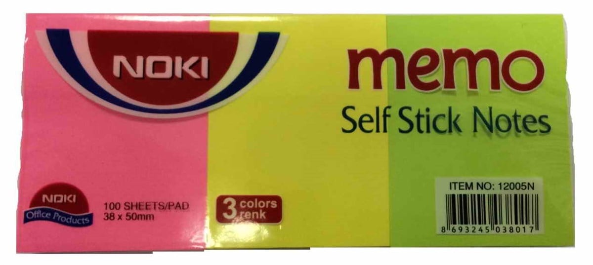 Noki 12005N 38X51 Yapiskanli Notluk Karisik Renkli 3Lü Paket