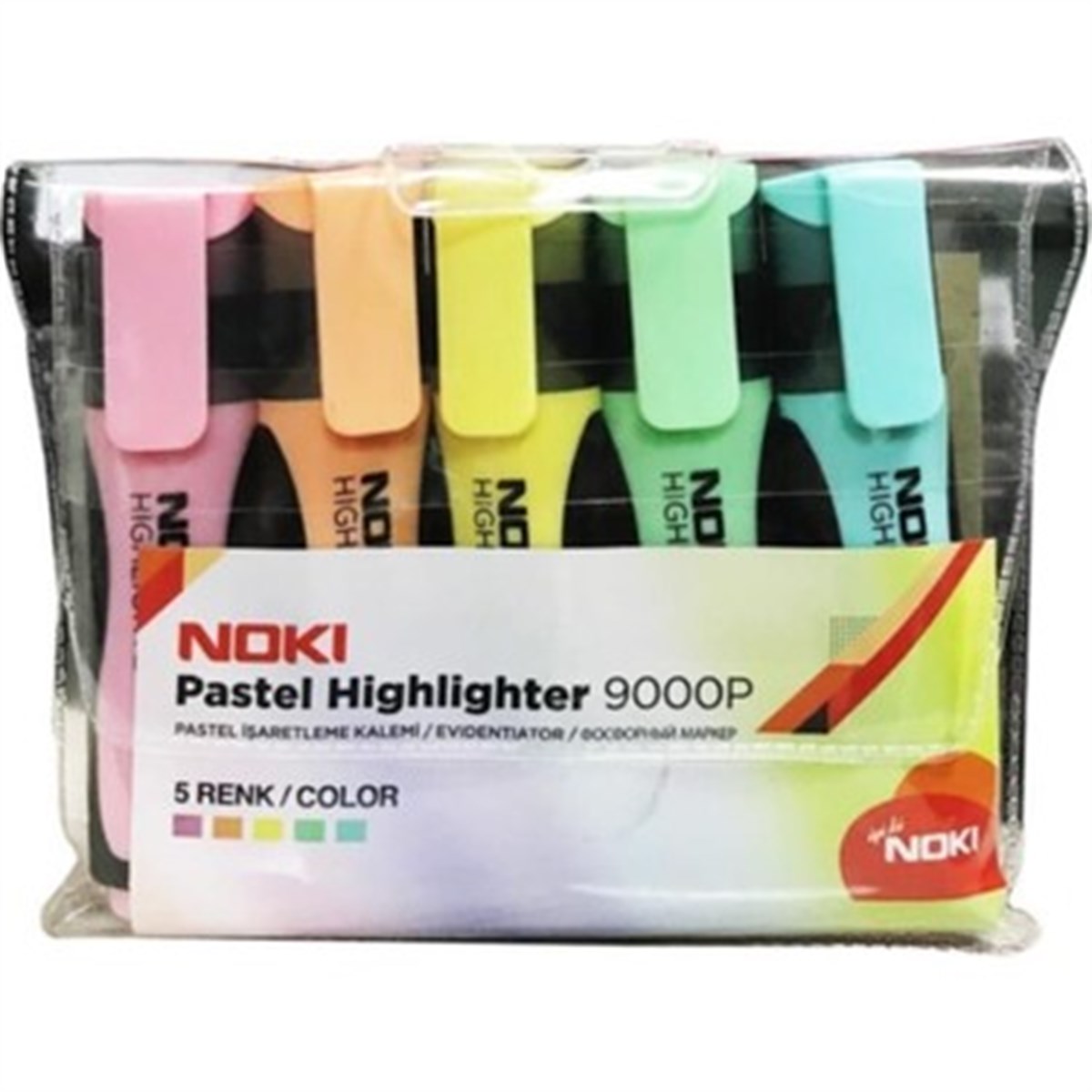 Noki 9000P Fosforlu Kalem Pastel 5Li Pvc
