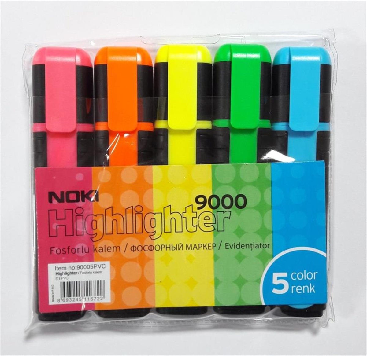 Noki 9050-5Pvc Neon Fosforlu Kalem 5 Li Pvc