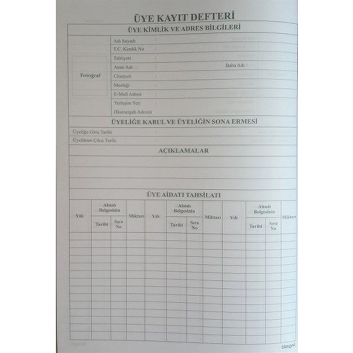 Özkan Cd010877 Üye Kayit Defteri 96 Yaprak Ciltli 