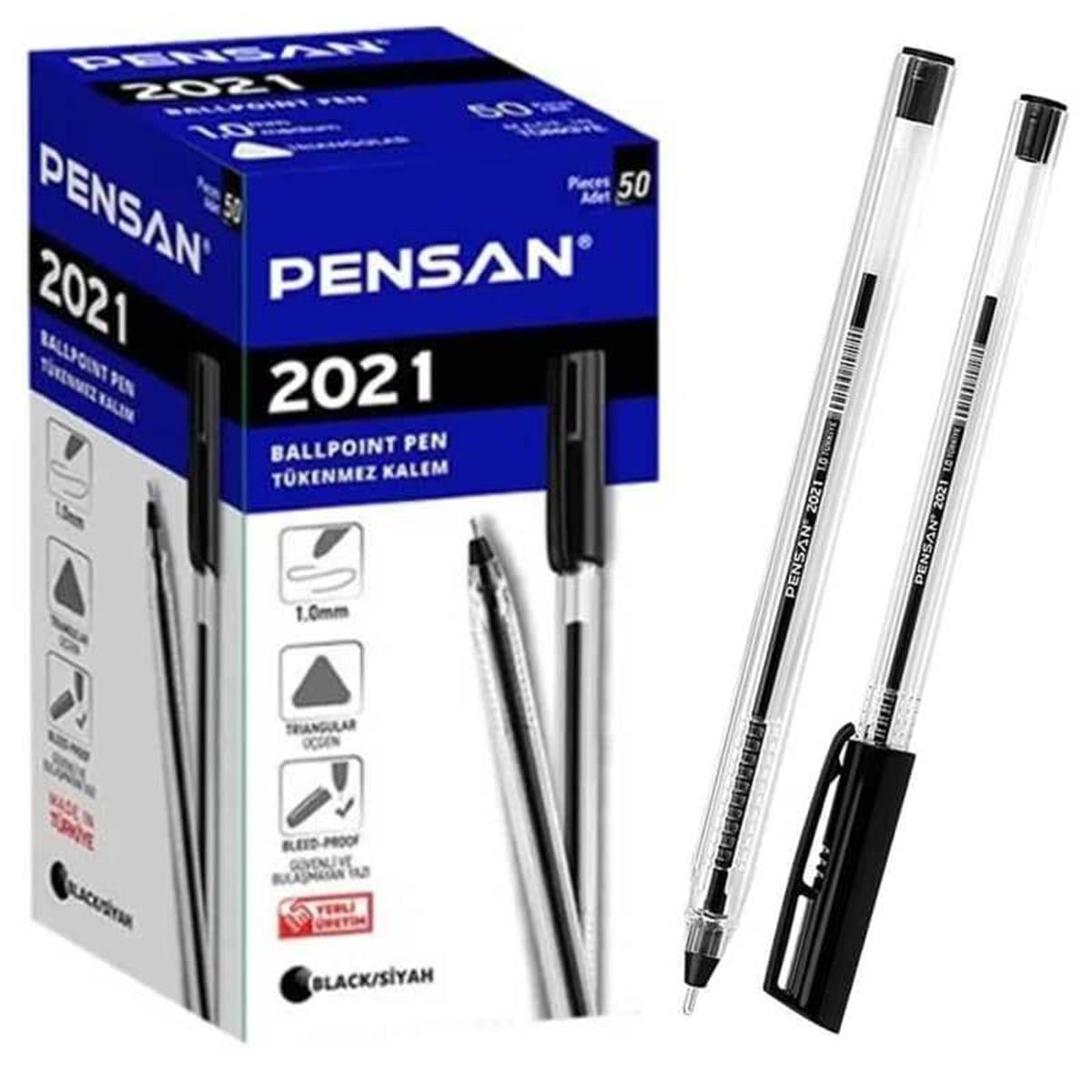 Pensan 2021 Tükenmez Kalem Üçgen Gövdeli Şeffaf Siyah 50 Lİ Paket