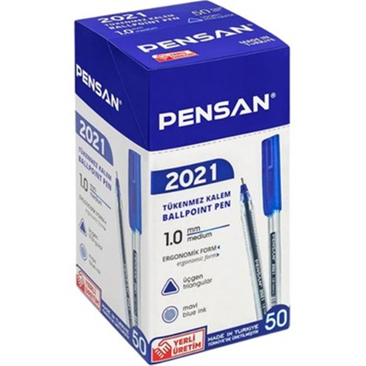 Pensan 2021 Tükenmez Kalem Üçgen Gövdeli Şeffaf Mavi 50 Lİ Paket
