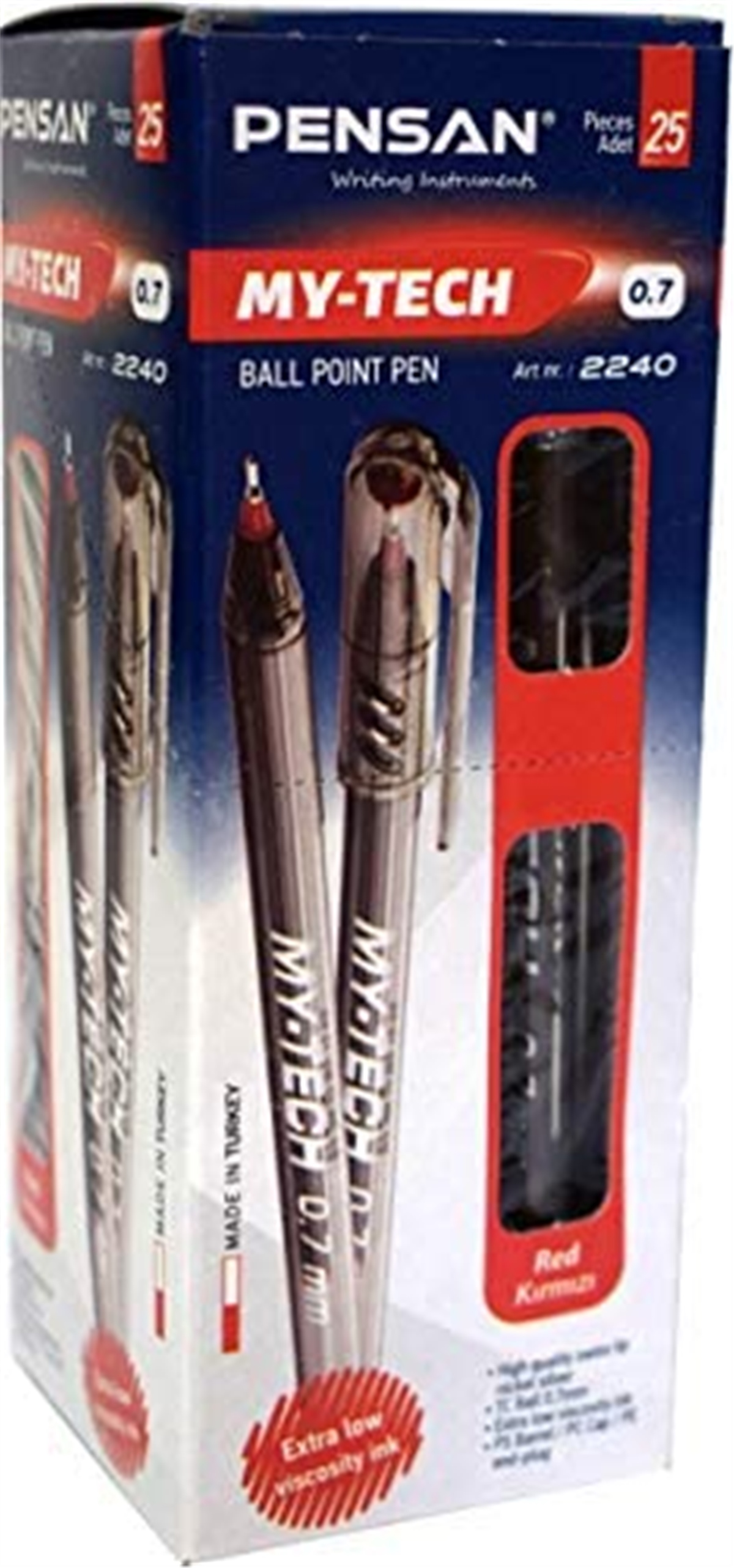 Pensan 2240 My-Tech Tükenmez Kalem Kirmizi 0,7Mm 25Li Paket 