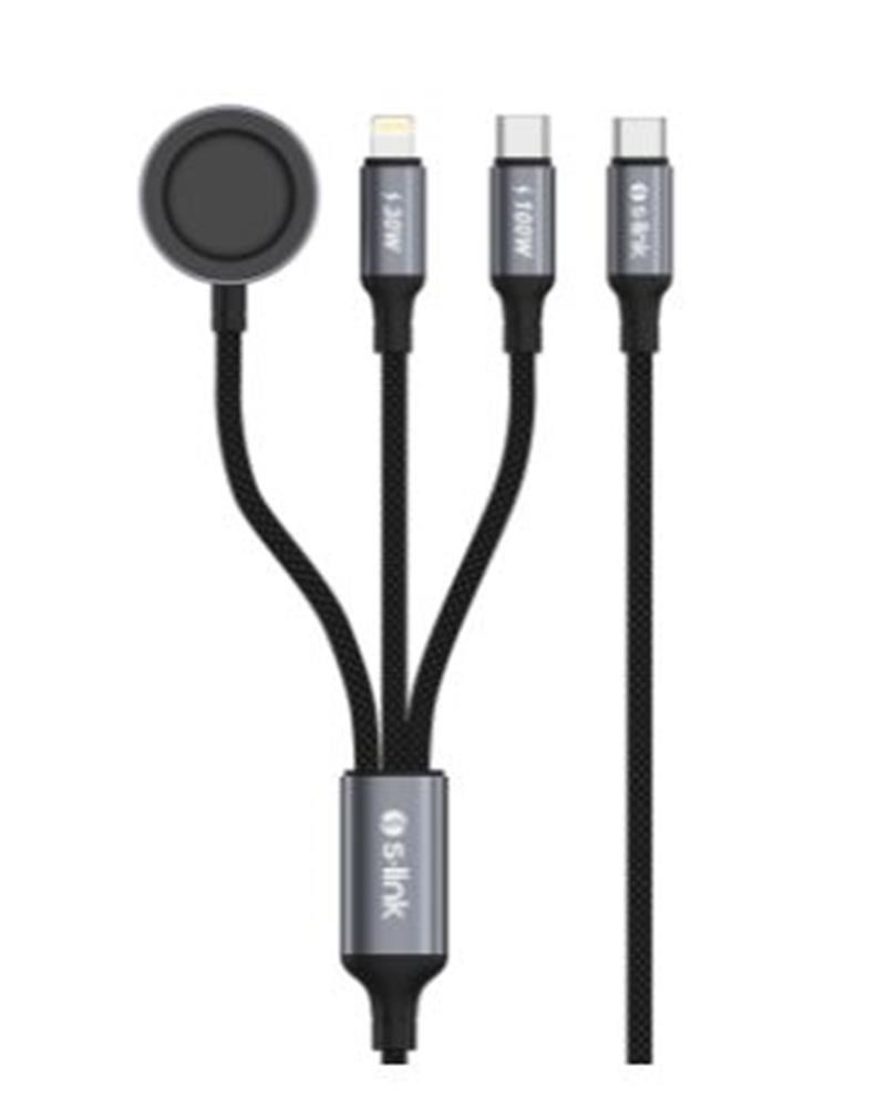 S-link Armor CLW-01 100W 1.2m Type-C to Type-C Lightning  Siyah Hızlı Şarj Kablosu