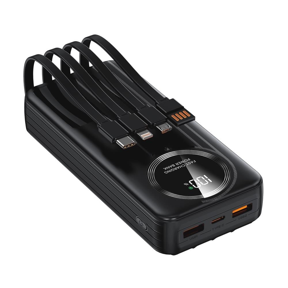 S-link IP-G220 20000mAh PD20W+QC3.0 Dahili Kablolu Siyah LCD Taşınabilir Pil Şarj Cihazı Powerbank