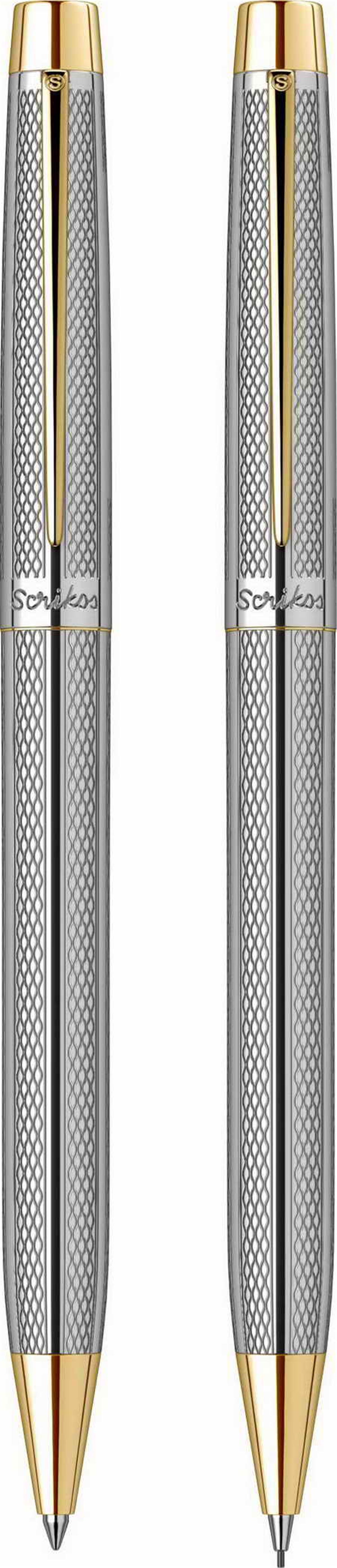 Scrikss 722W Baliksirti Desenli Tükenmez Kalem+Versatil Takim Gold Krom